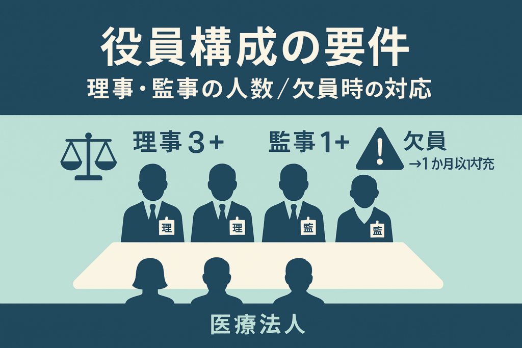 役員構成の要件：理事・監事の人数、欠員時の対応