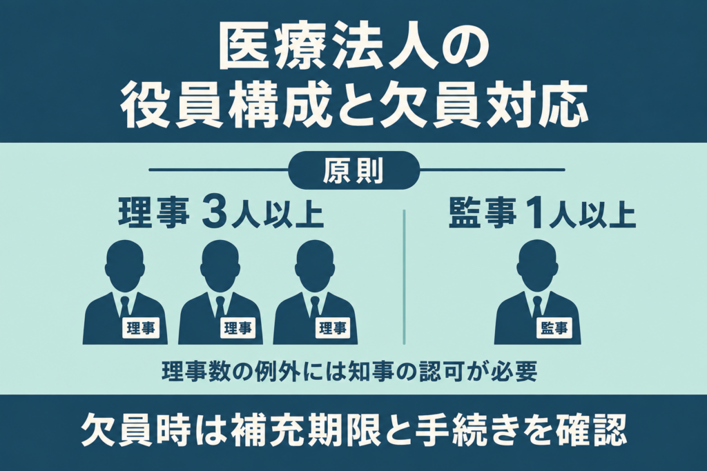 役員構成の要件：理事・監事の人数、欠員時の対応